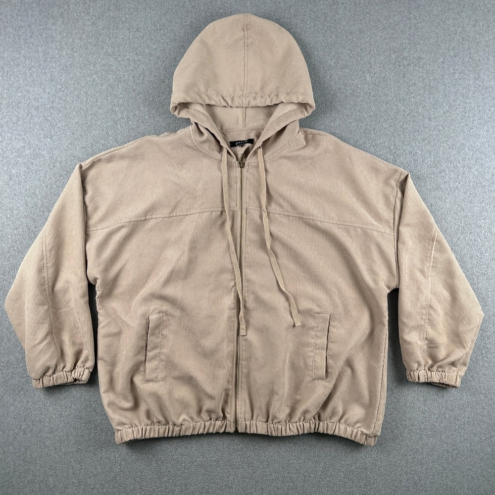 Perch Jacket Womens 3XL Beige Corduroy Full Zip Hoodie Bomber Casual Pocket